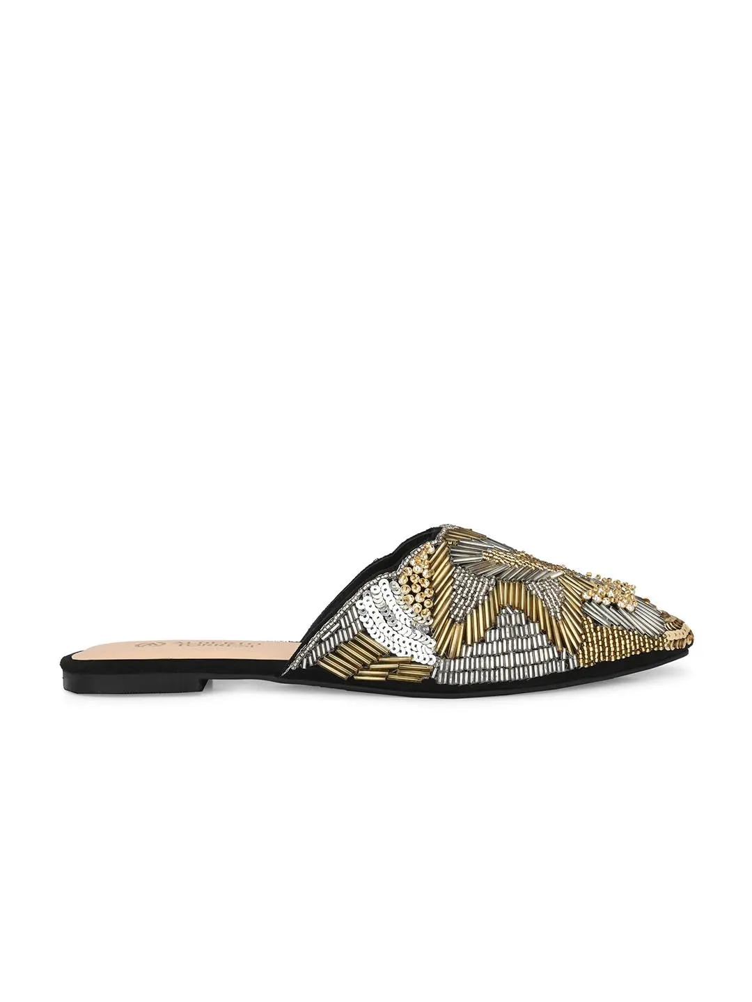 Alberto Torresi Synthetic Black Gold Flat Mule Sandals for women