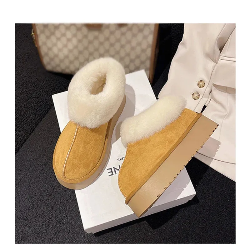 Ashore Shop Women Slippers Micro Suede Fuzzy Shearling Lining Ankle Moccasin Bootie