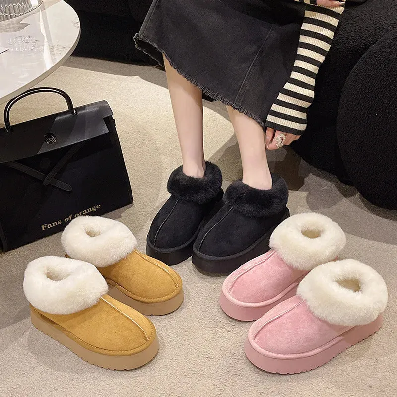 Ashore Shop Women Slippers Micro Suede Fuzzy Shearling Lining Ankle Moccasin Bootie