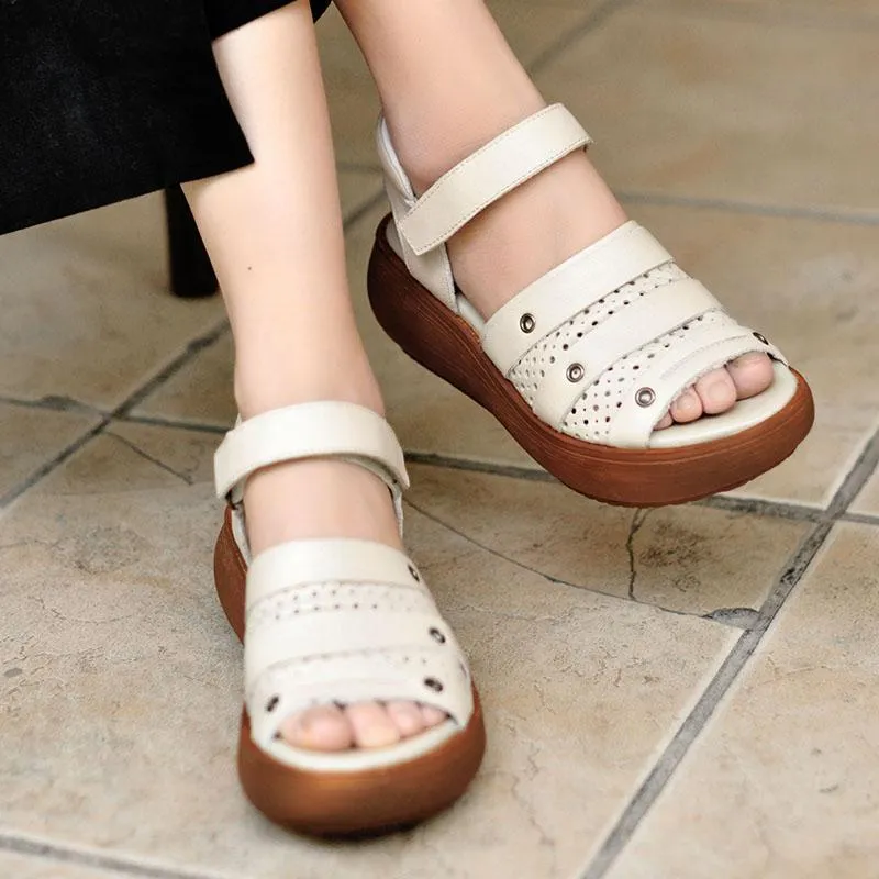 Babakud Retro Leather Thick Bottom Women Sandals Shoes