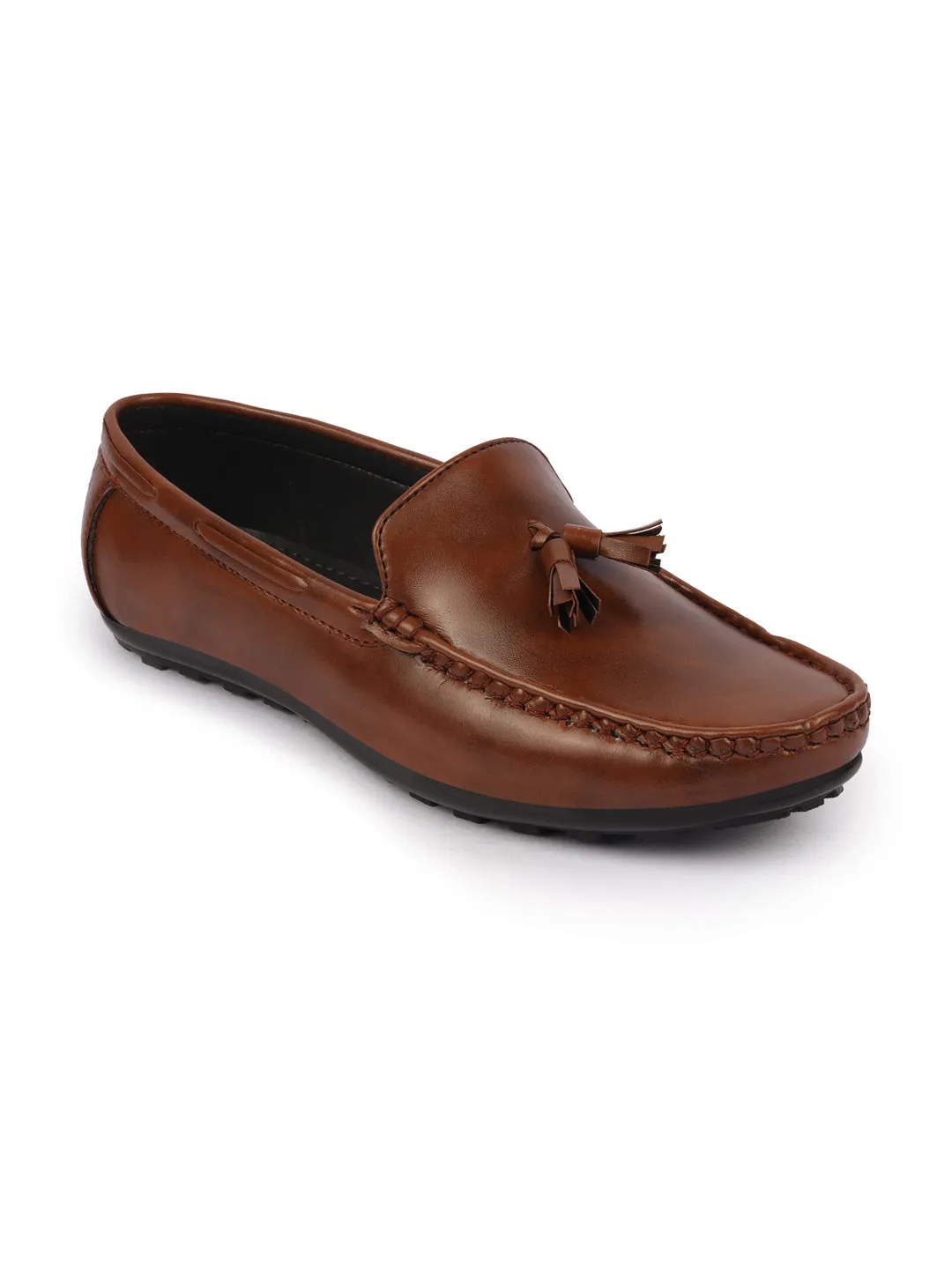 Basics Men Brown Side Stitched Casual Slip On Tassel Loafers and Moccasin Shoes