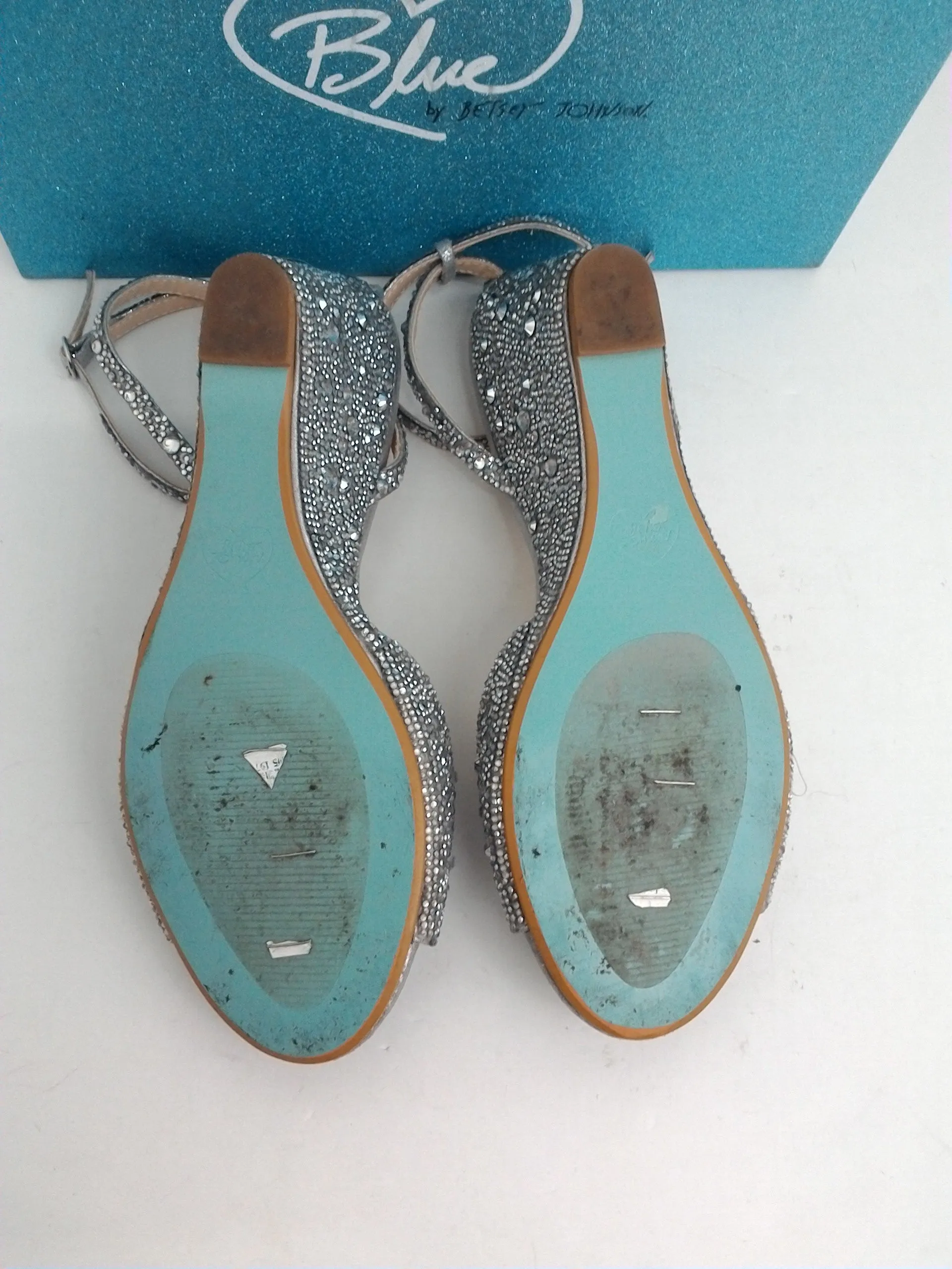 Blue Betsey Johnson Women's Elora Silver Wedge Sandal Size 9.5 M