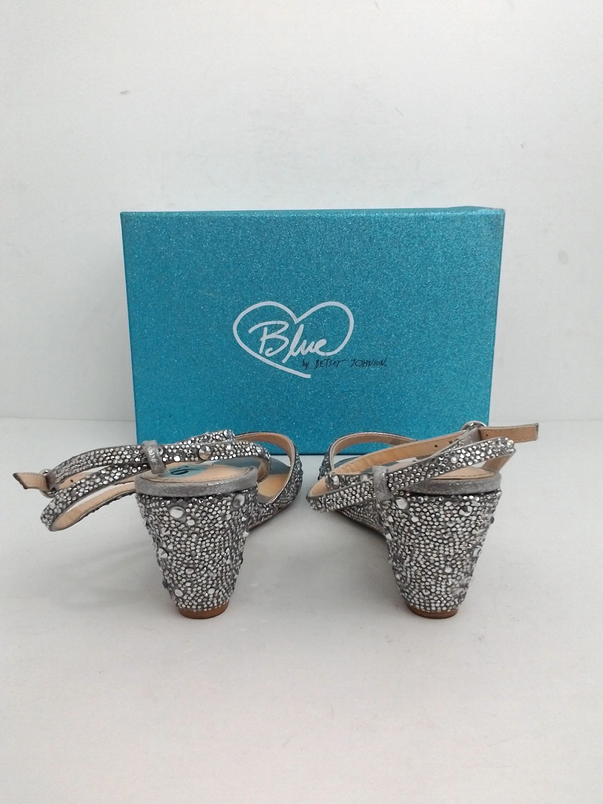 Blue Betsey Johnson Women's Elora Silver Wedge Sandal Size 9.5 M