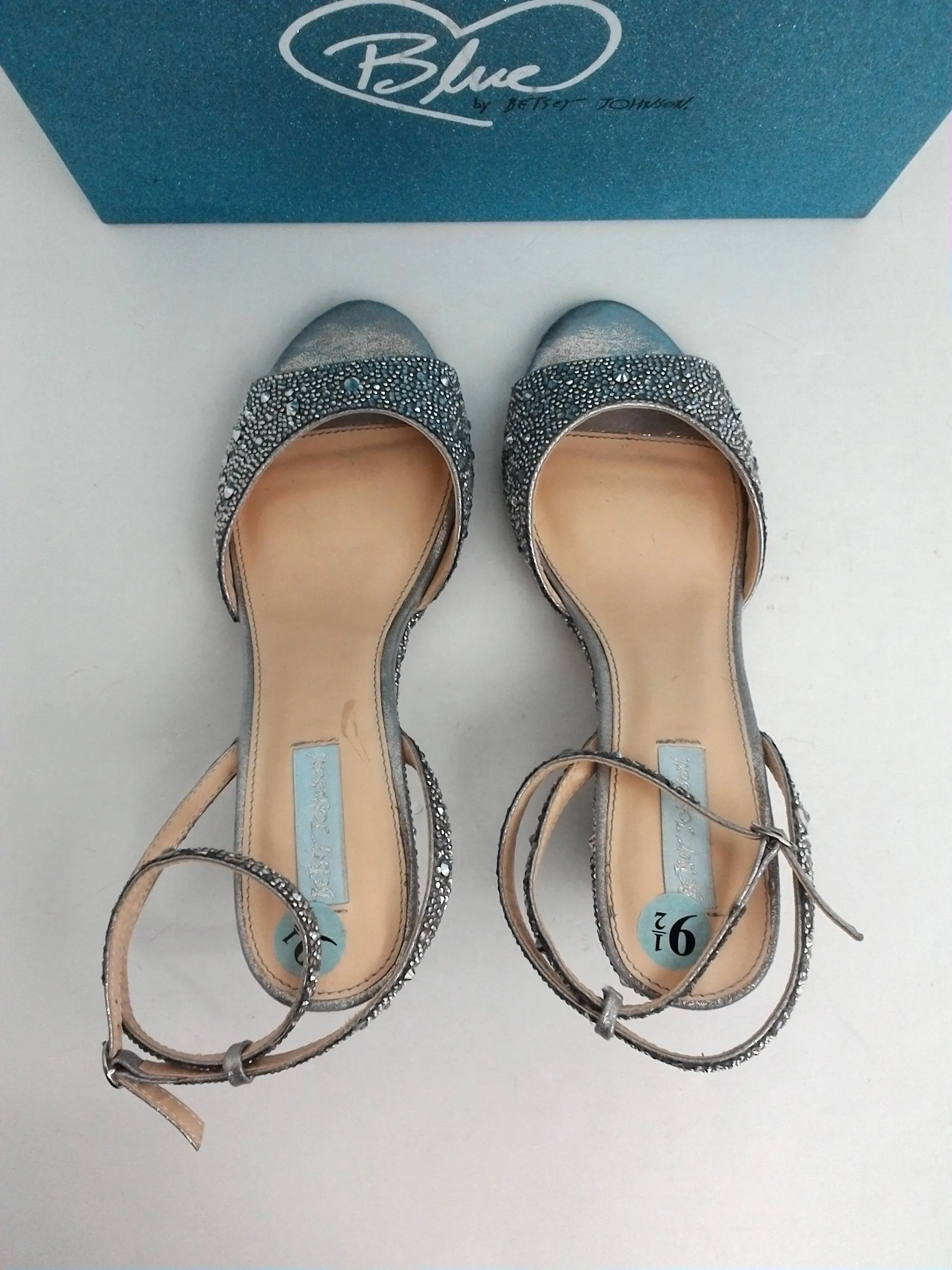 Blue Betsey Johnson Women's Elora Silver Wedge Sandal Size 9.5 M