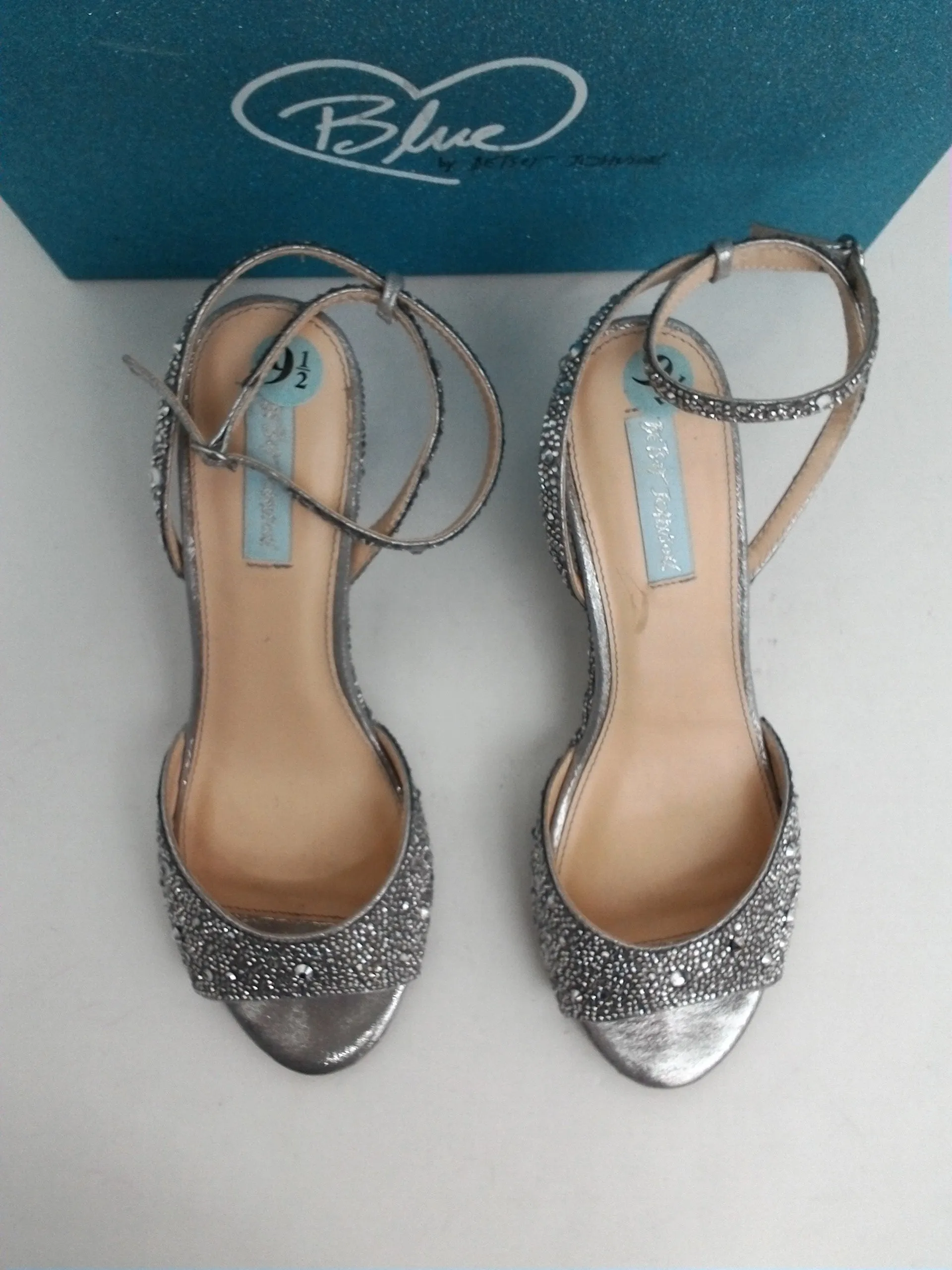 Blue Betsey Johnson Women's Elora Silver Wedge Sandal Size 9.5 M