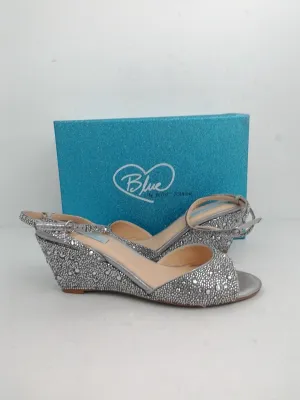 Blue Betsey Johnson Women's Elora Silver Wedge Sandal Size 9.5 M