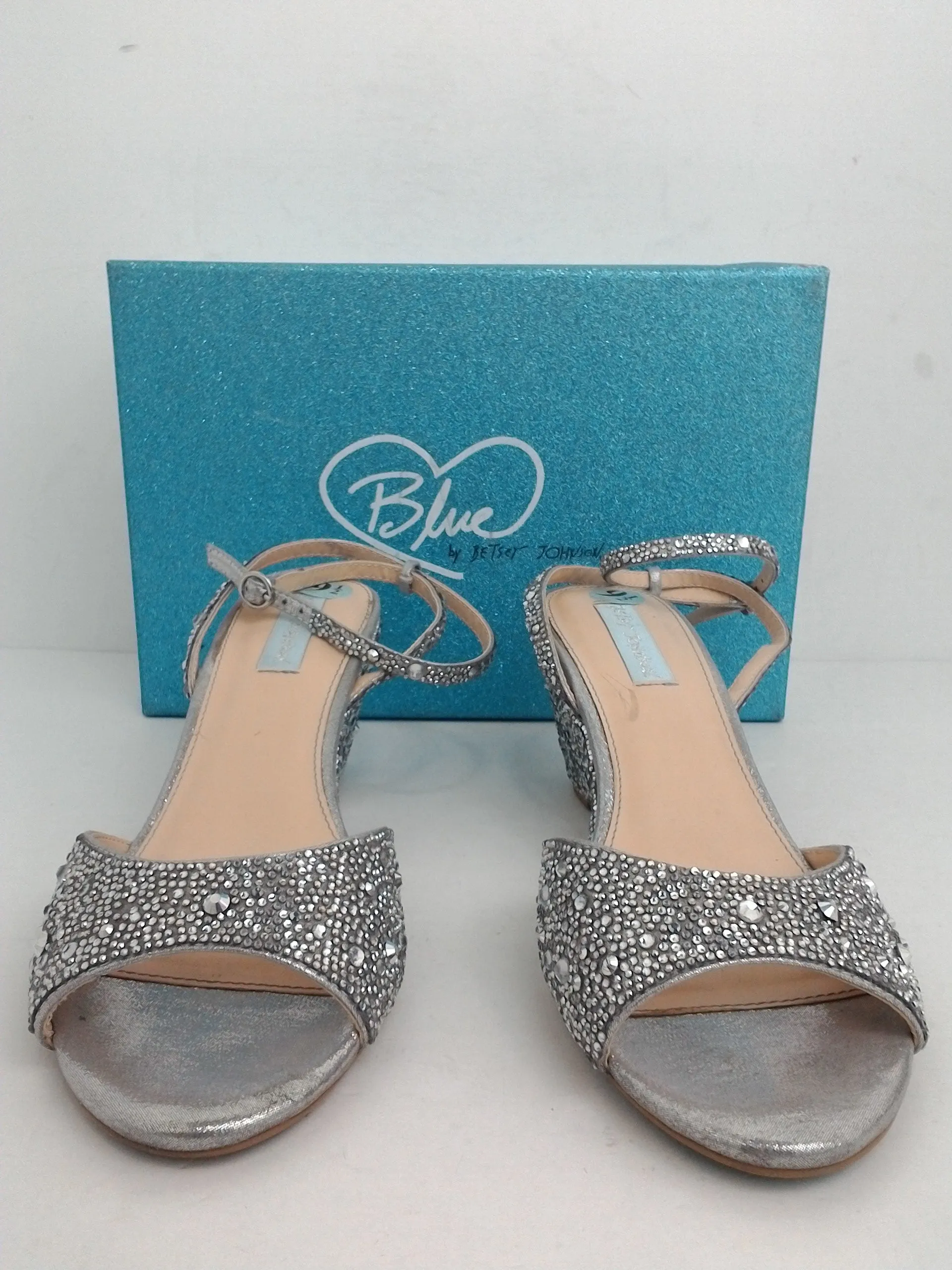 Blue Betsey Johnson Women's Elora Silver Wedge Sandal Size 9.5 M