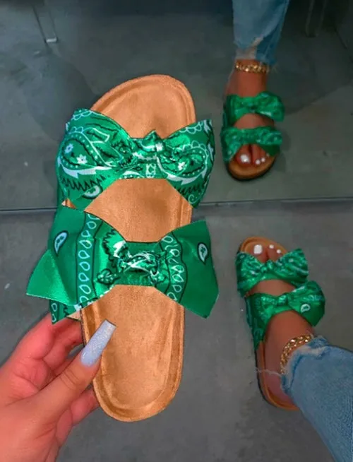 Bowknot Flat Rhinestone Women Sandals