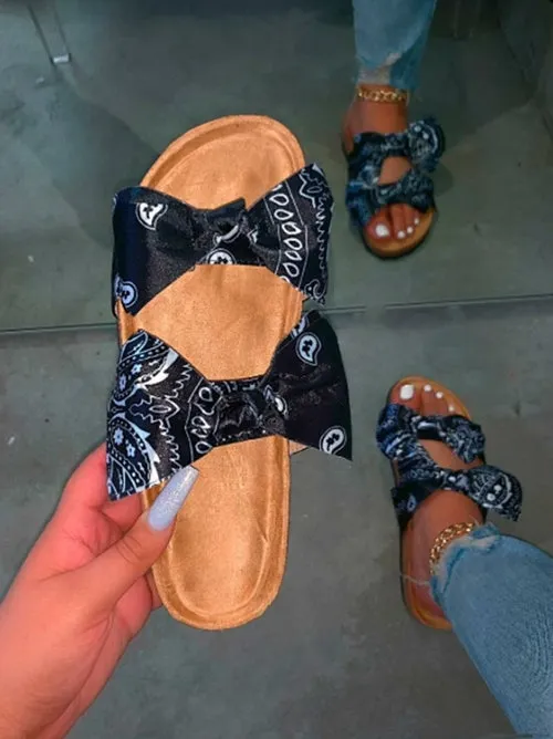 Bowknot Flat Rhinestone Women Sandals