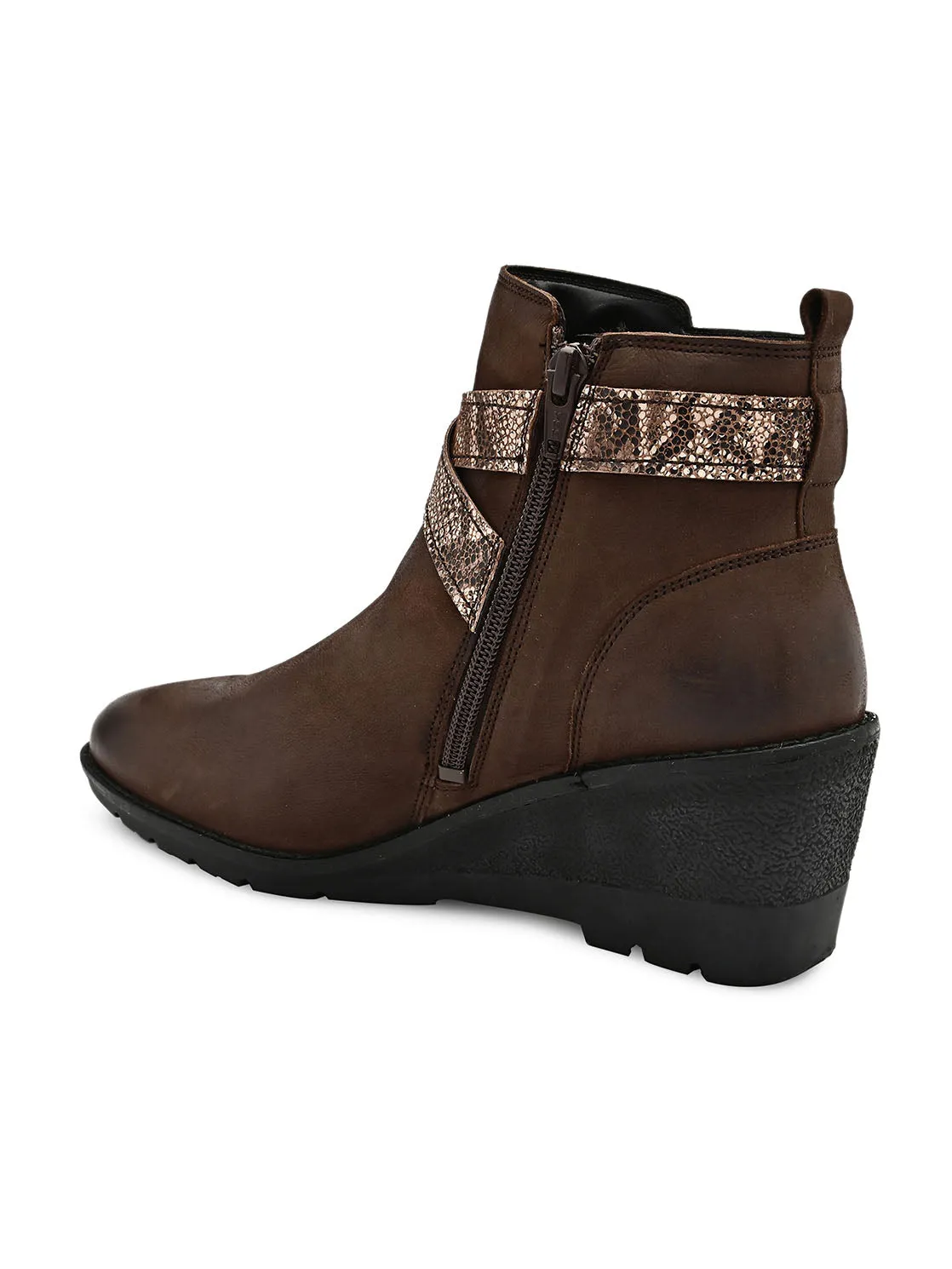 Brown Snake Print Wedge Ankle Boots