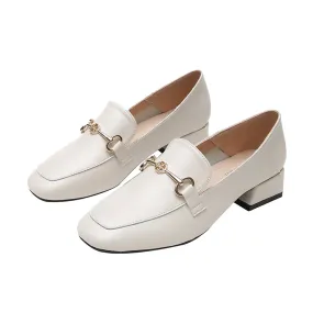 Buckle Leather Thick Heel Loafers