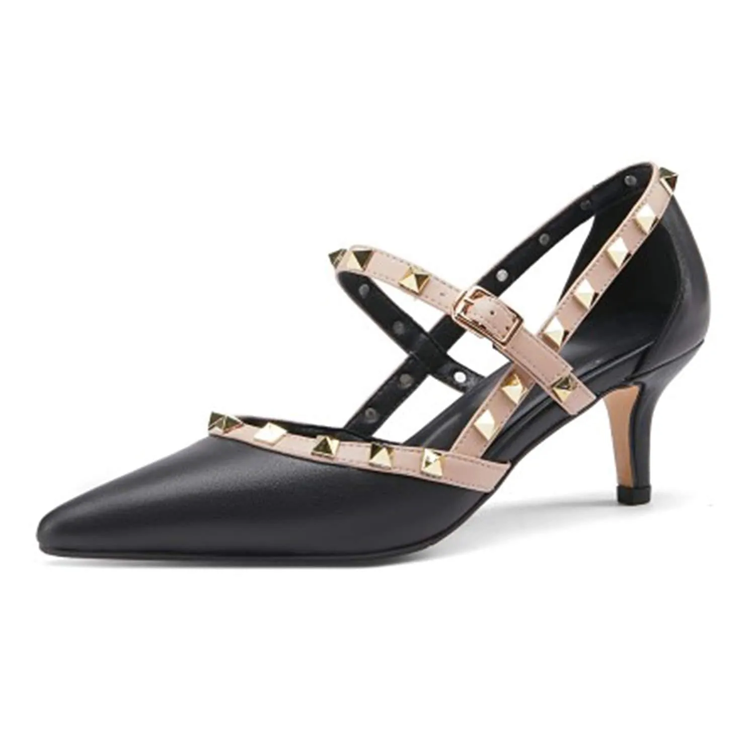 Buckle Rivet Pointed Toe Mid-heel Shoes