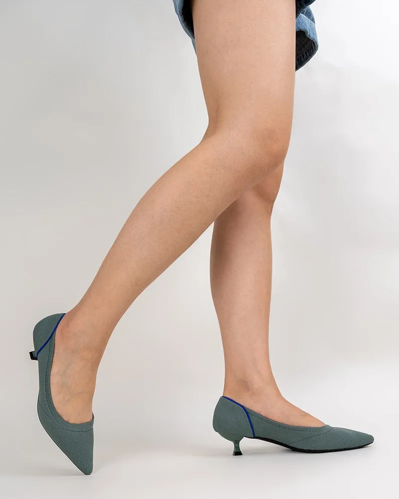 Contrast Piping Point Toe Kitten Heels