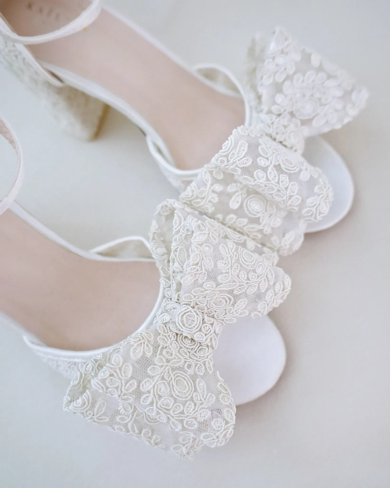 Crochet Lace Block Heel Sandals with Oversized Lace Bow