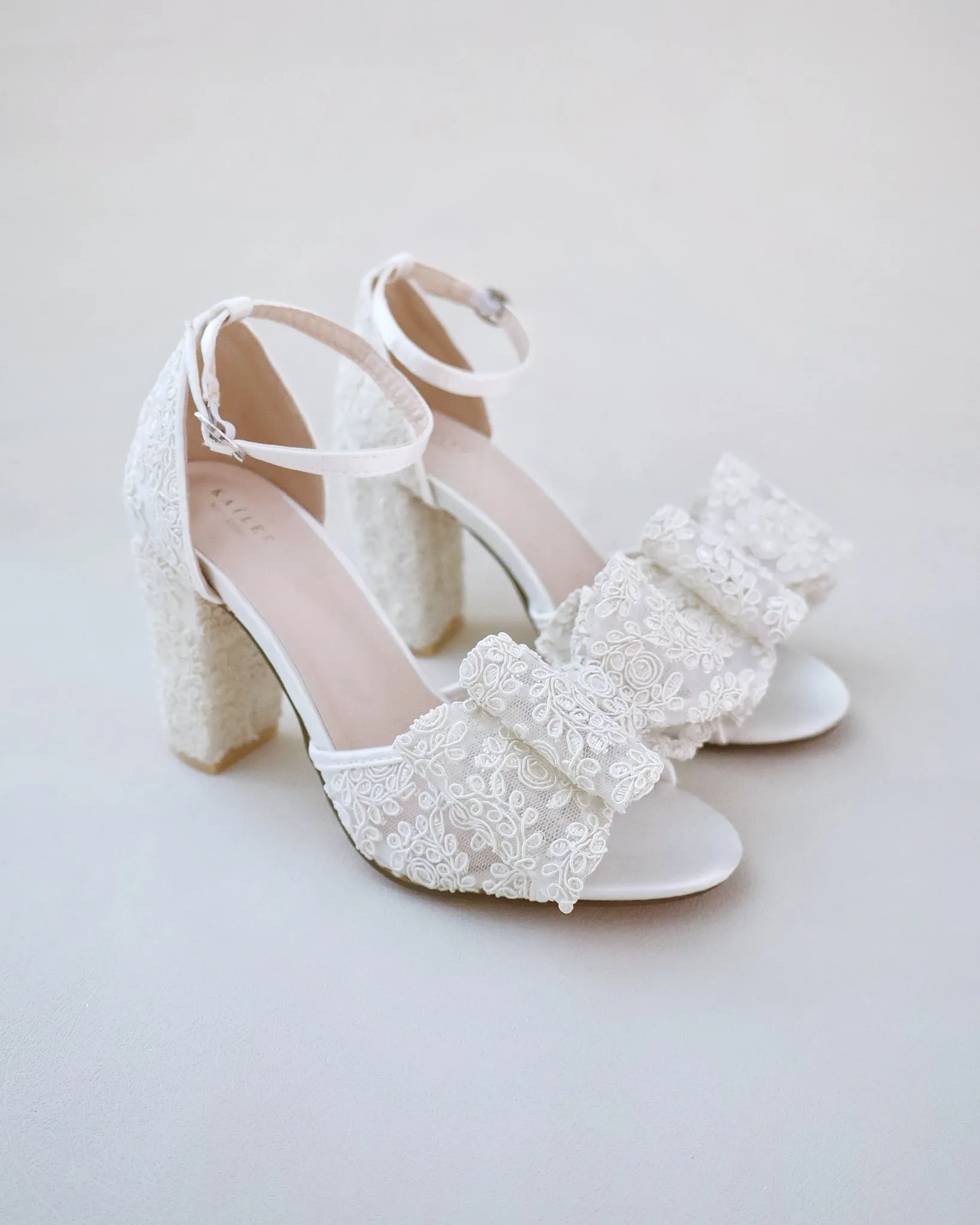 Crochet Lace Block Heel Sandals with Oversized Lace Bow