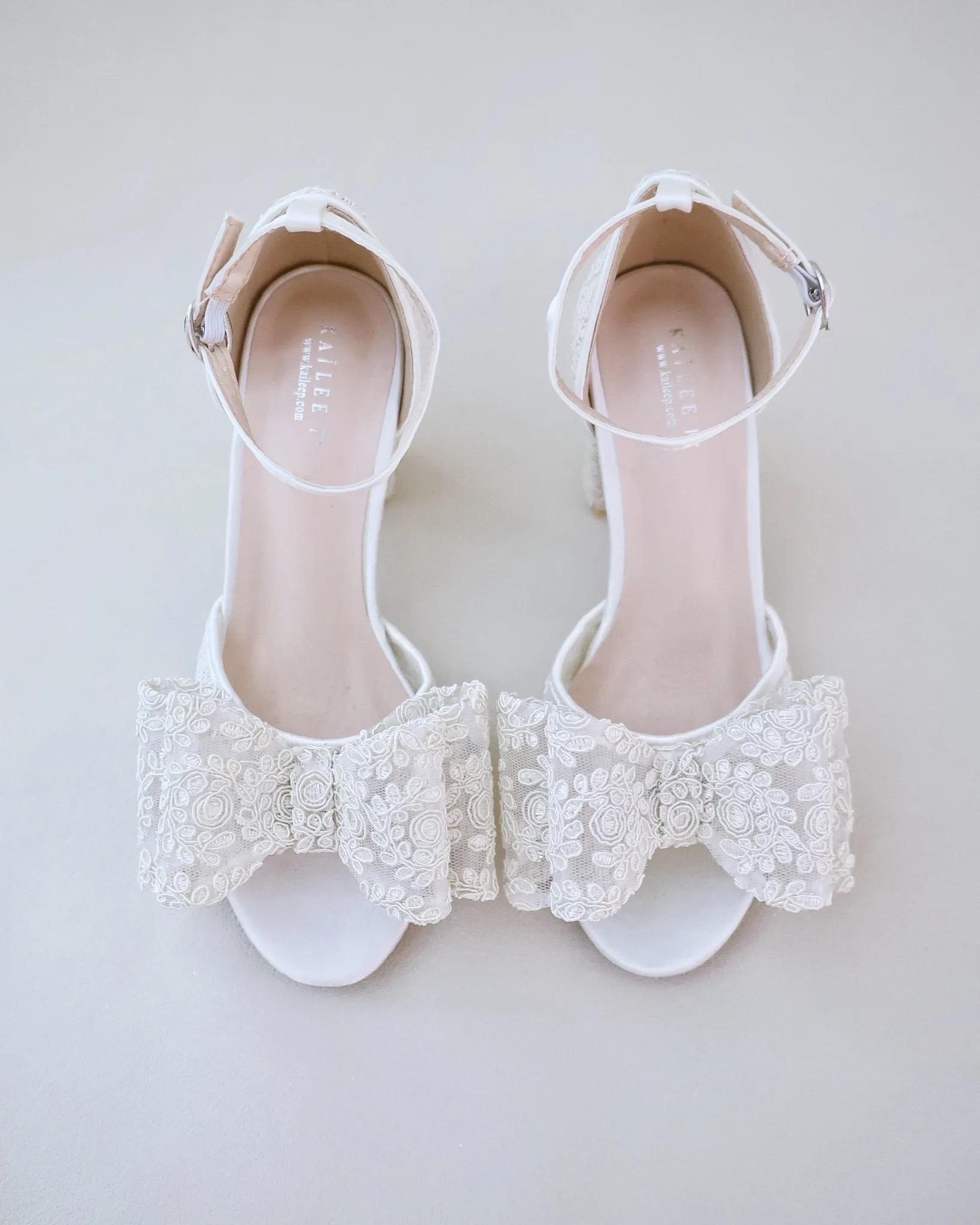 Crochet Lace Block Heel Sandals with Oversized Lace Bow