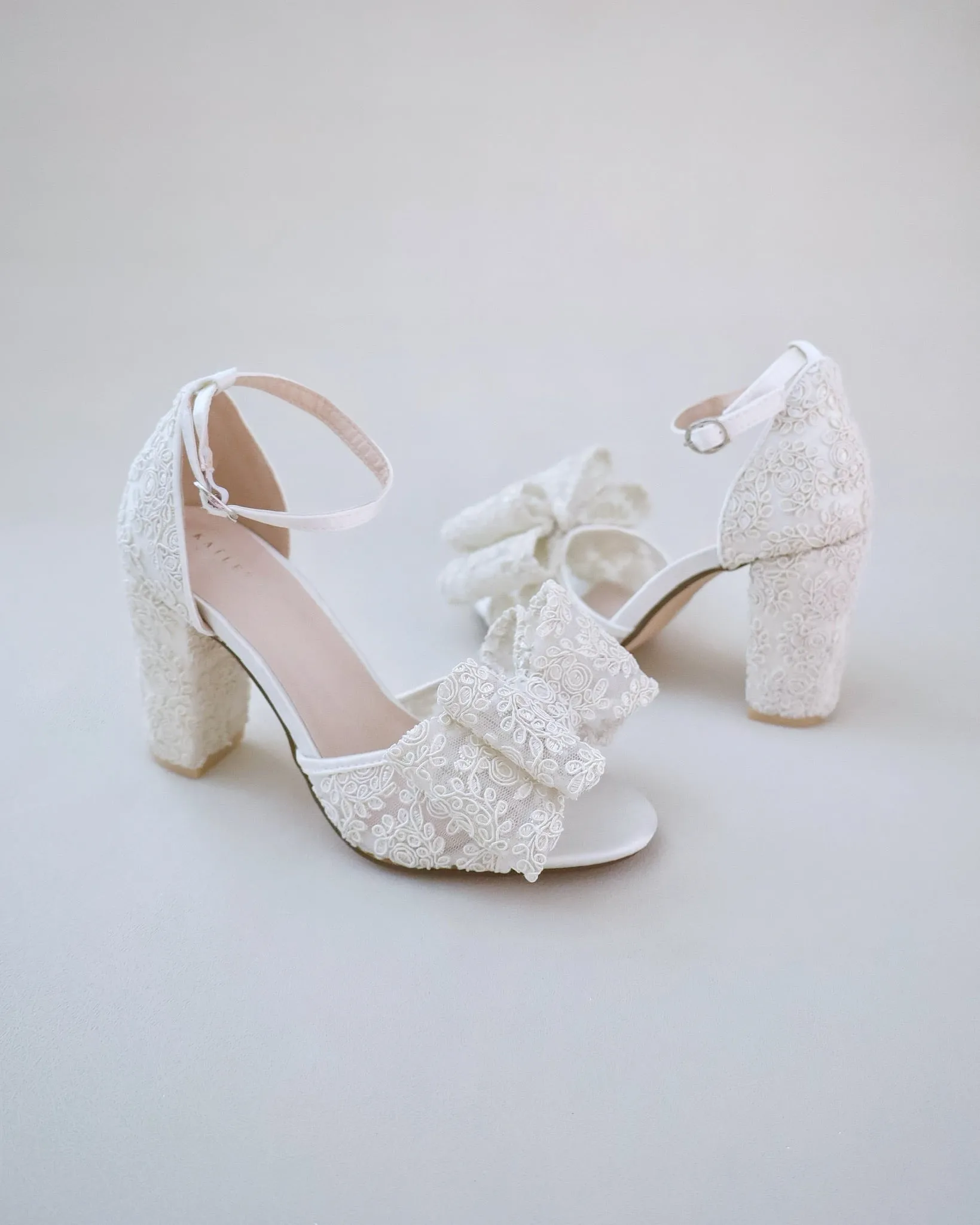 Crochet Lace Block Heel Sandals with Oversized Lace Bow