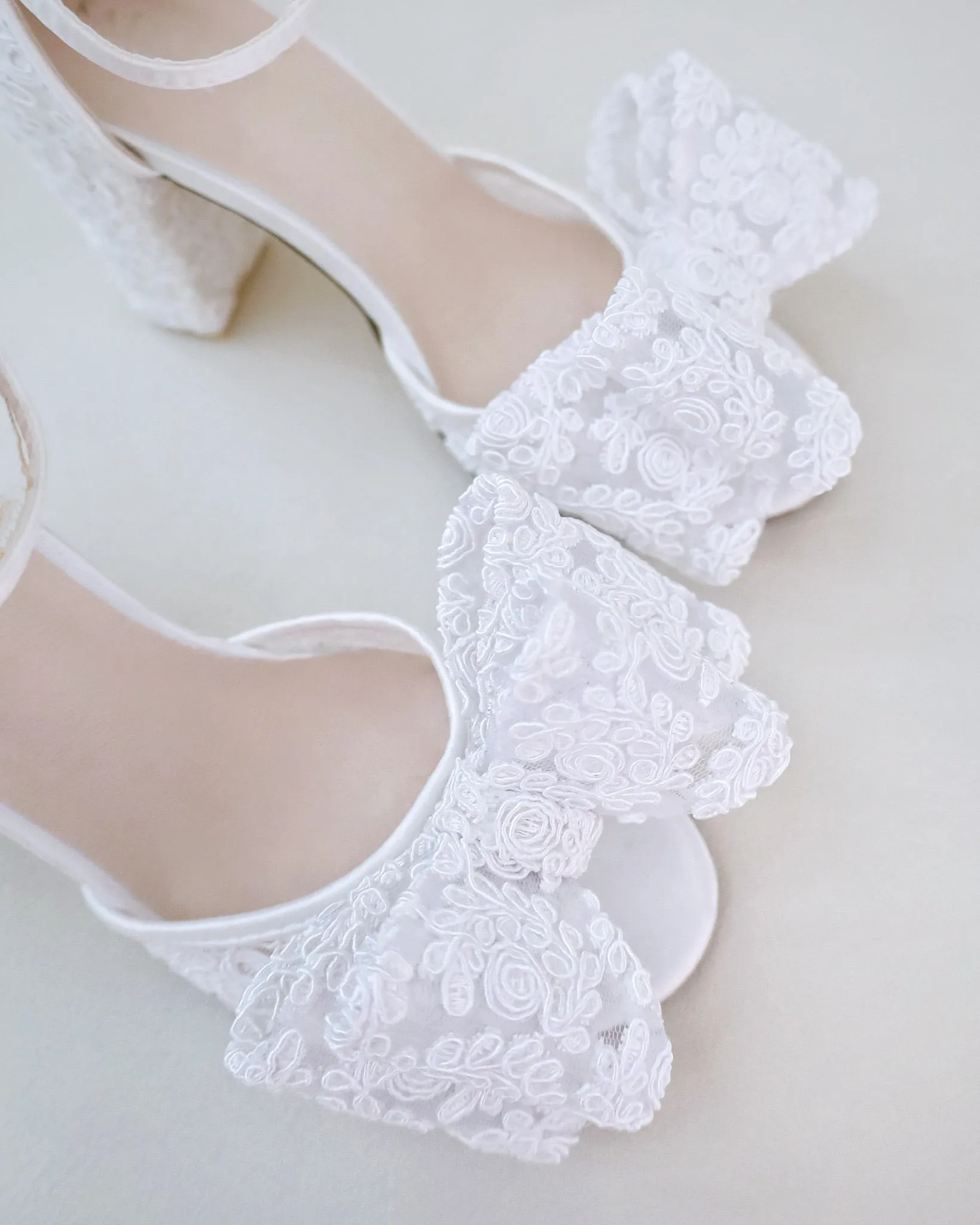 Crochet Lace Block Heel Sandals with Oversized Lace Bow