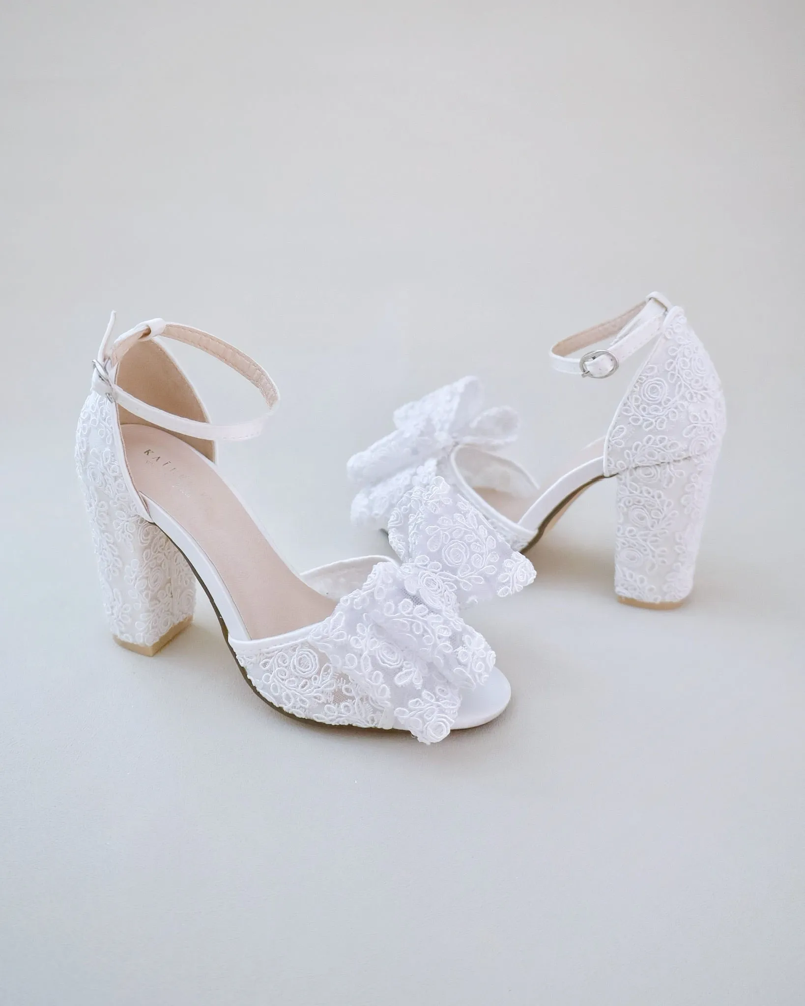 Crochet Lace Block Heel Sandals with Oversized Lace Bow