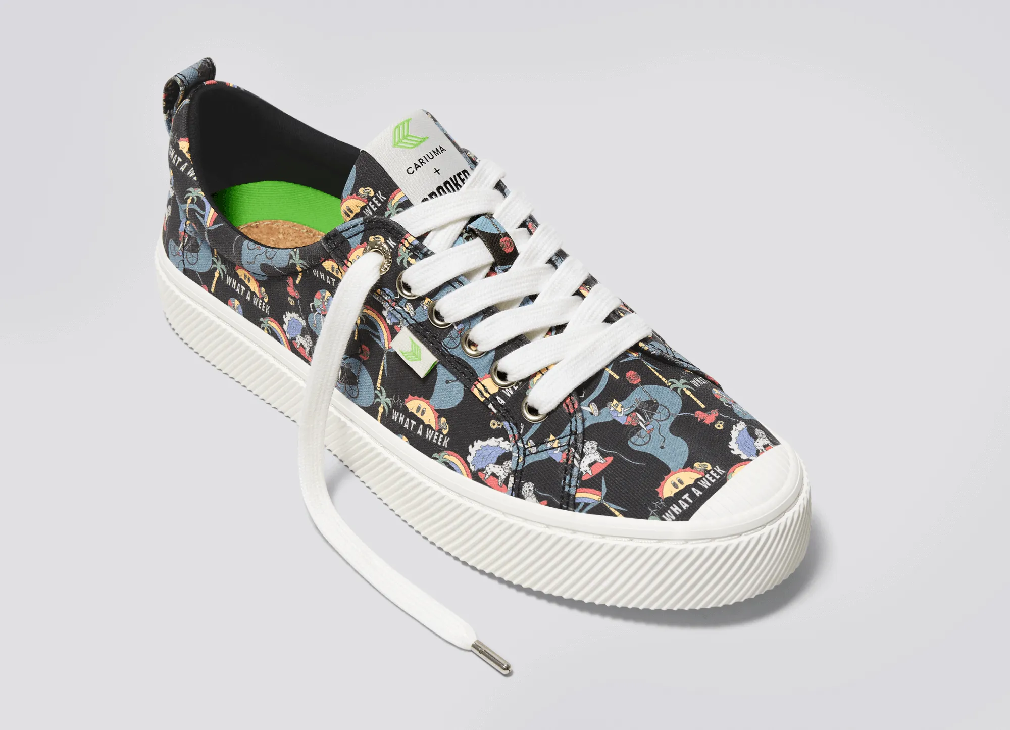 Crooked OCA Low Black Graphic Print Canvas Sneaker Women