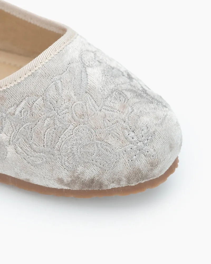 Floral Embroidery Lace-up Comfort Light Ballet Flats