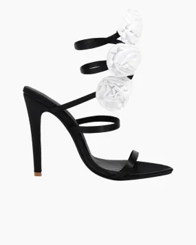 Flowers Wrap Around Strap Stiletto Heel Sandals