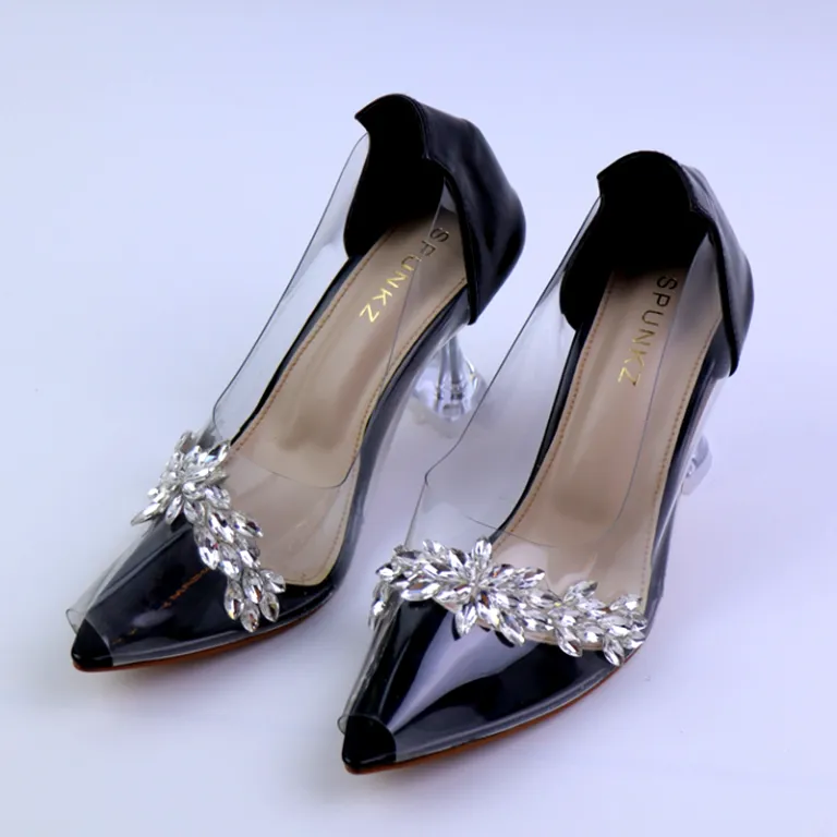 Glamorous Cinderella Transparent High Heels Rhinestone Pumps Shoes