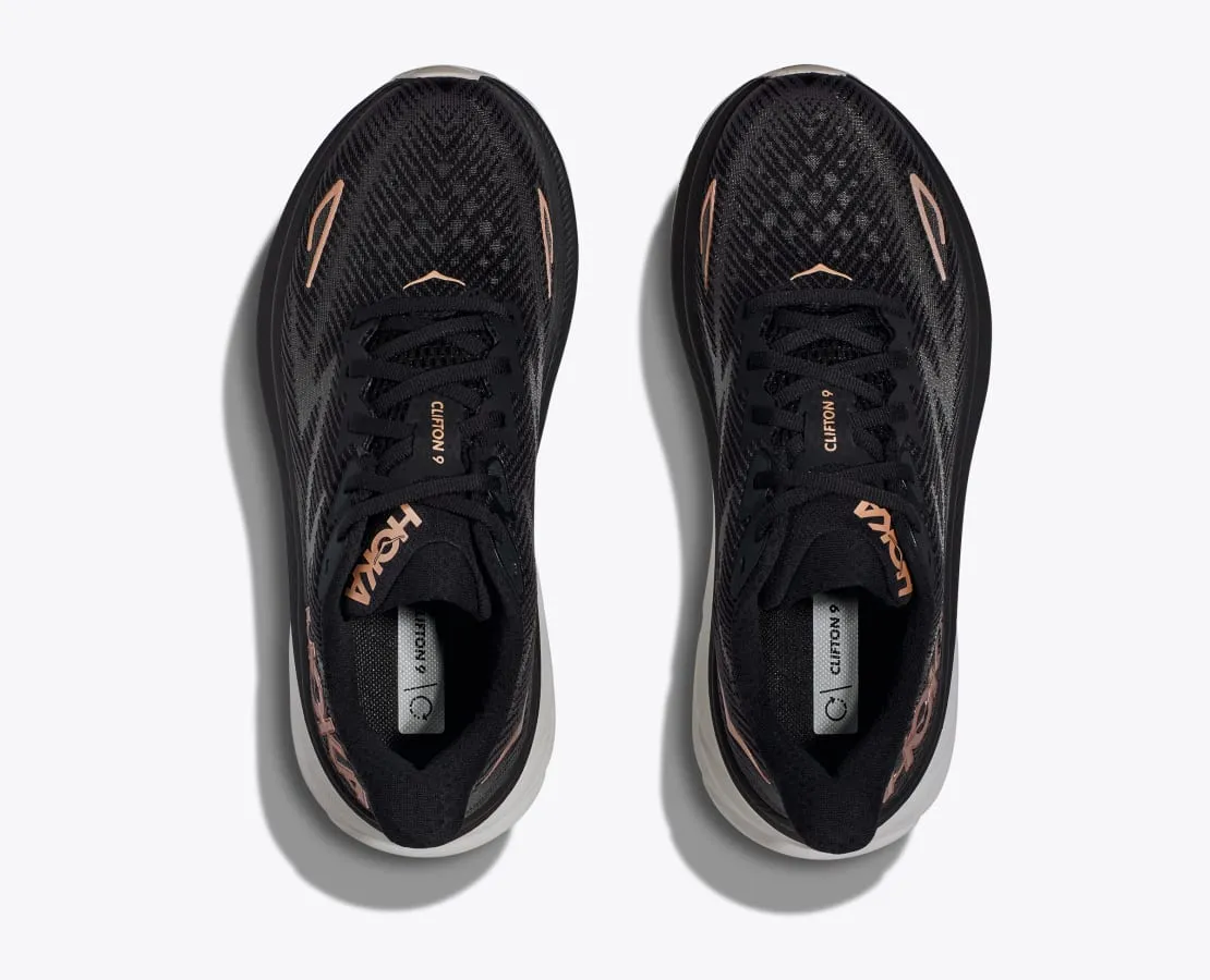 'Hoka' Women's Clifton 9 - Black / Rose Gold (Wide)