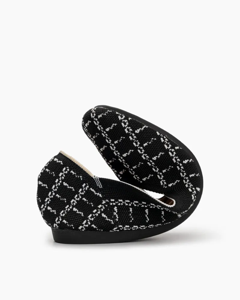 Houndstooth Pattern V-Cut Square Toe Ballet Flats