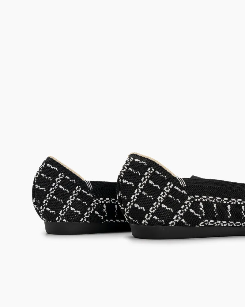 Houndstooth Pattern V-Cut Square Toe Ballet Flats