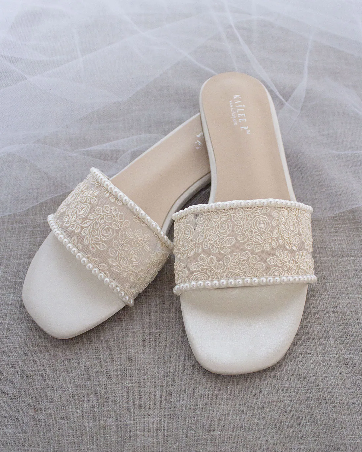 Ivory Crochet Slip on Sandals with Mini Pearls