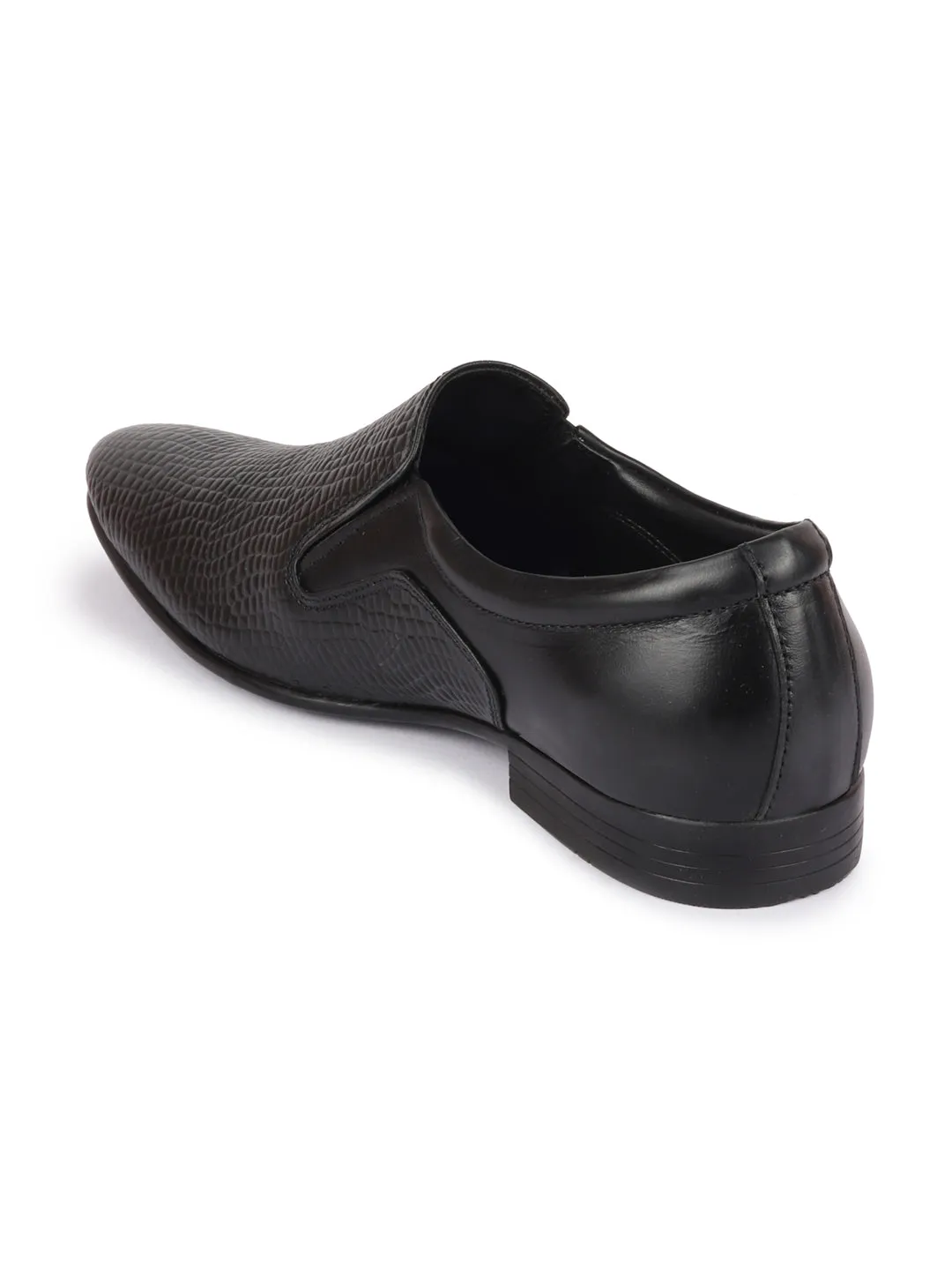 Men Black Embossed Design Formal Leather Slip On Shoes