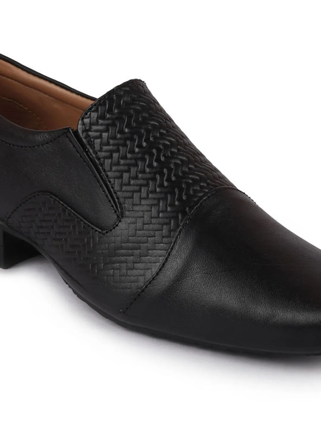 Men Black Formal Leather Slip On Shoes