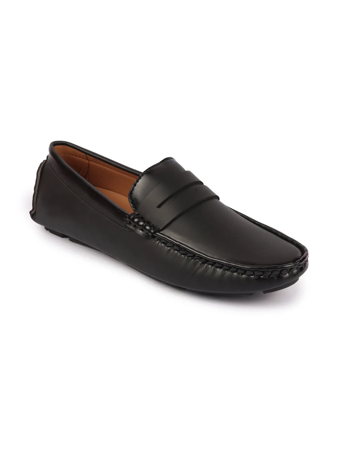 Men Black Hand Stitched Comfort Loafer and Moccasin Shoes