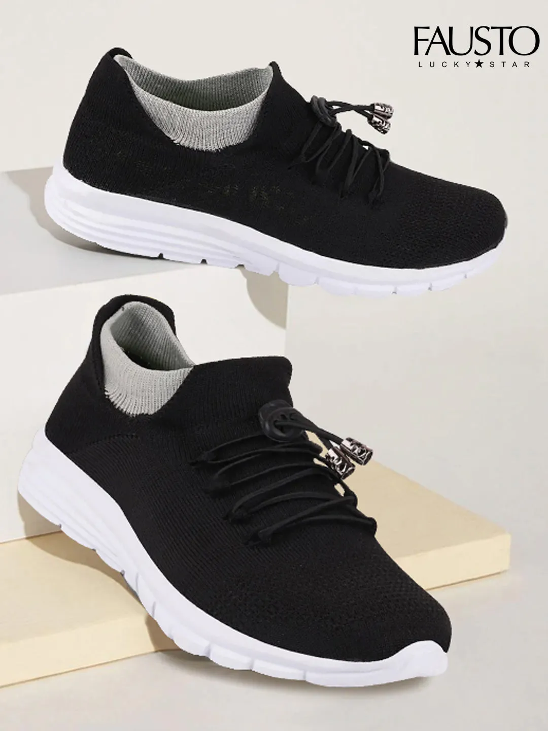 Men Black Sports Lace-Up Walking Shoes