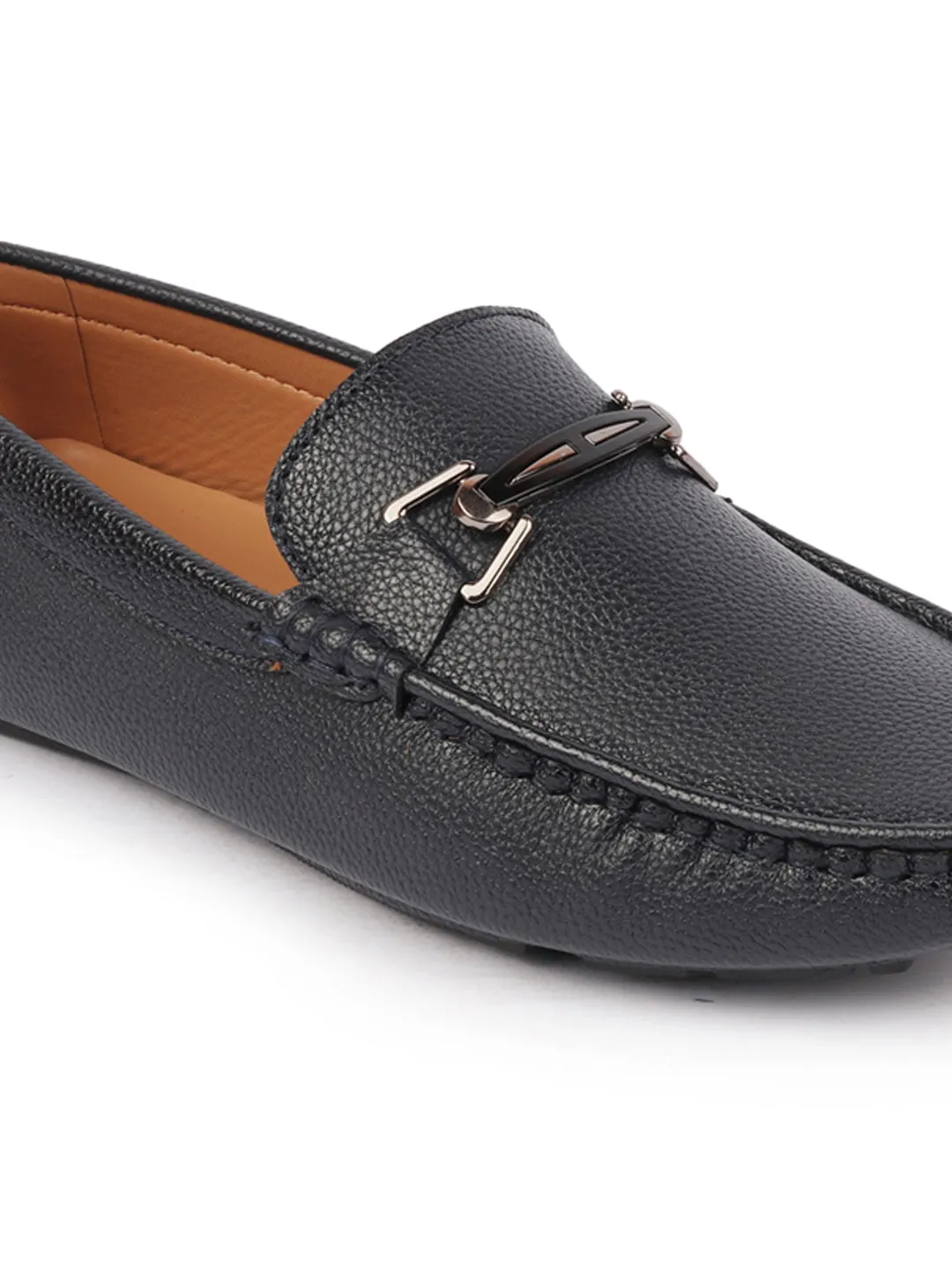 Men Blue Casual Slip On Textured Stitched Design Driving Loafer and Moccasin Shoes