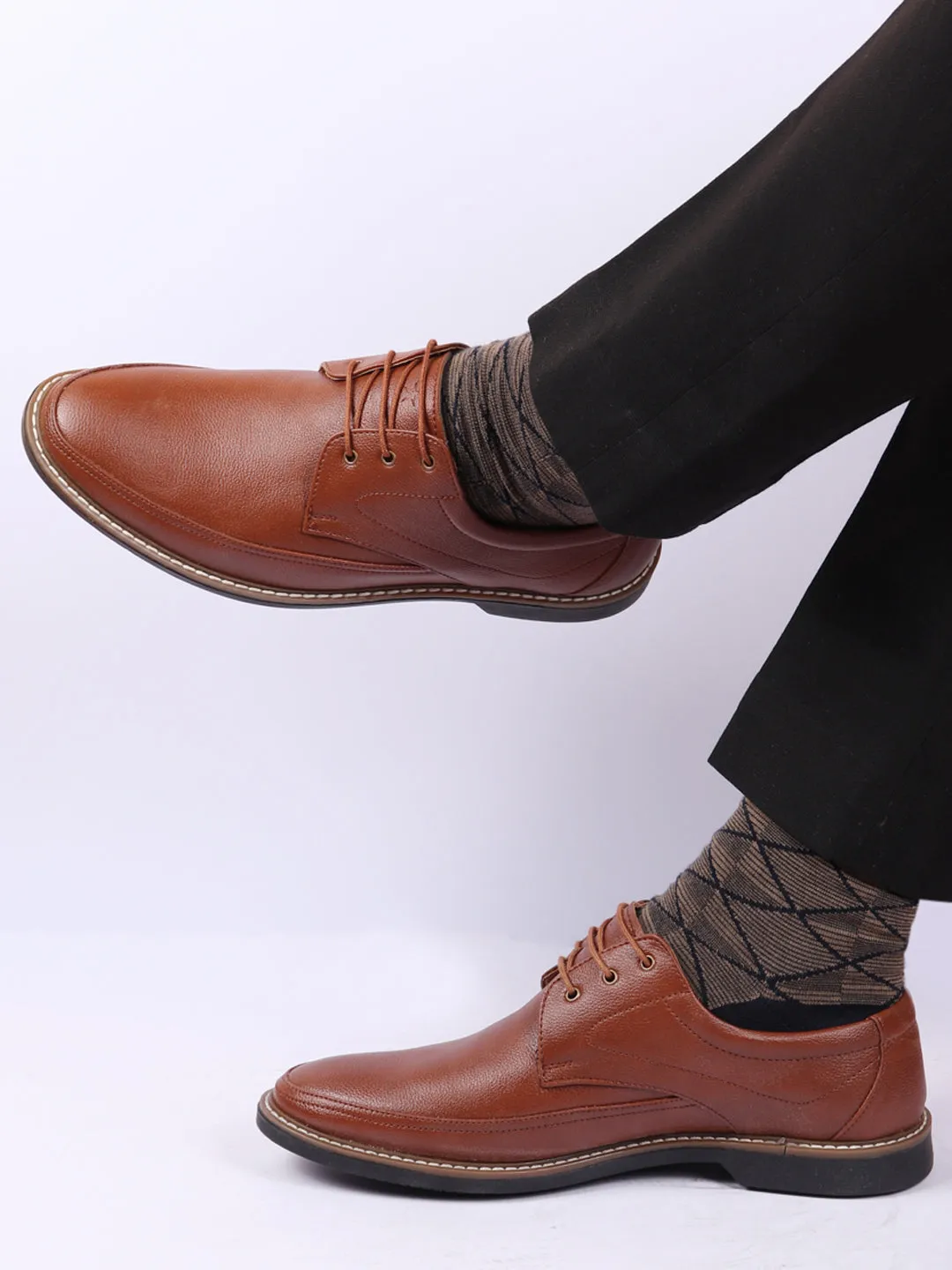 Men Tan Formal Lace-Up Derby Uniform Dress Shoes