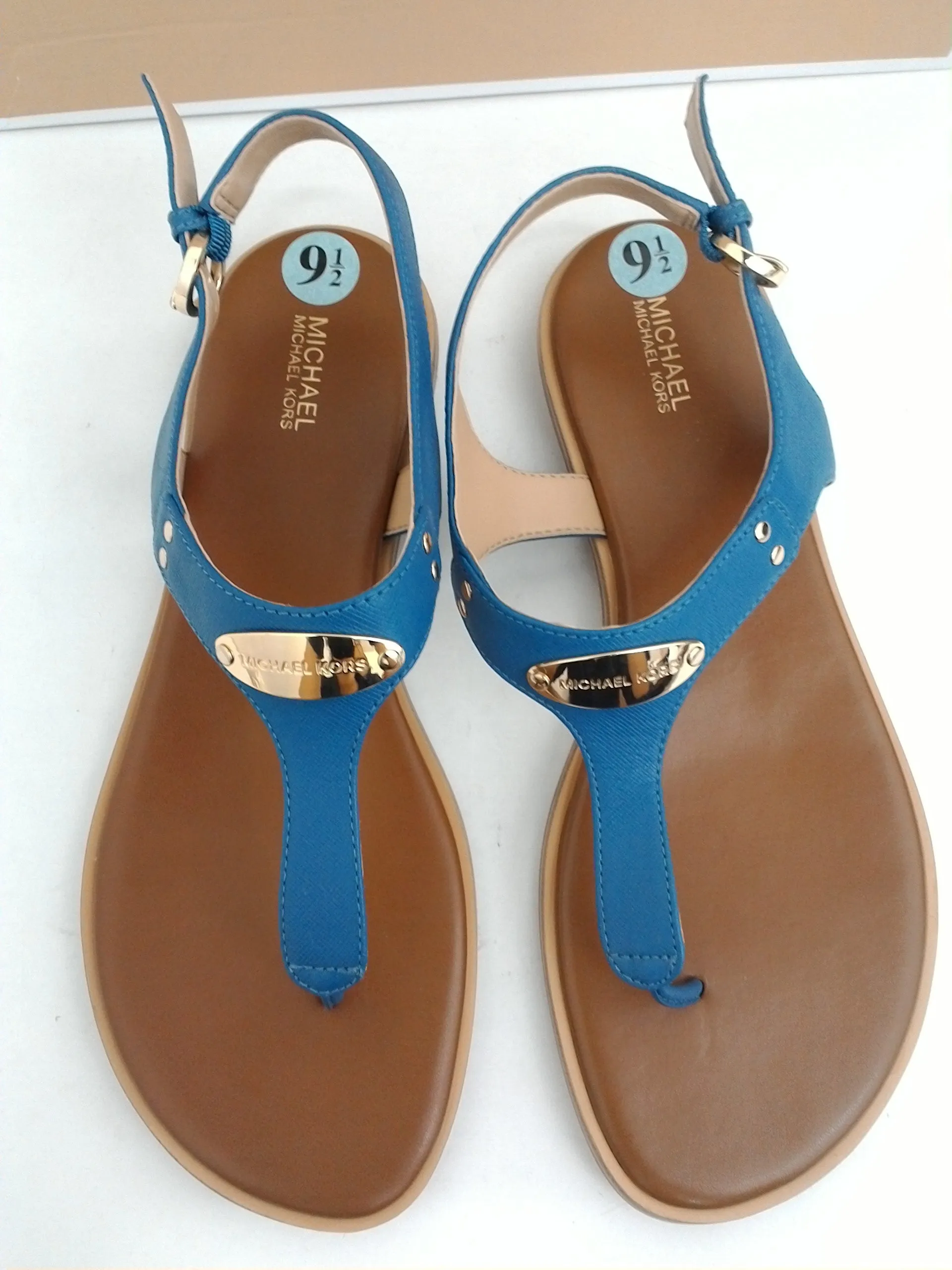 Michael Kors Plate Thong DK Chambray Leather Sandal Size 9.5 M