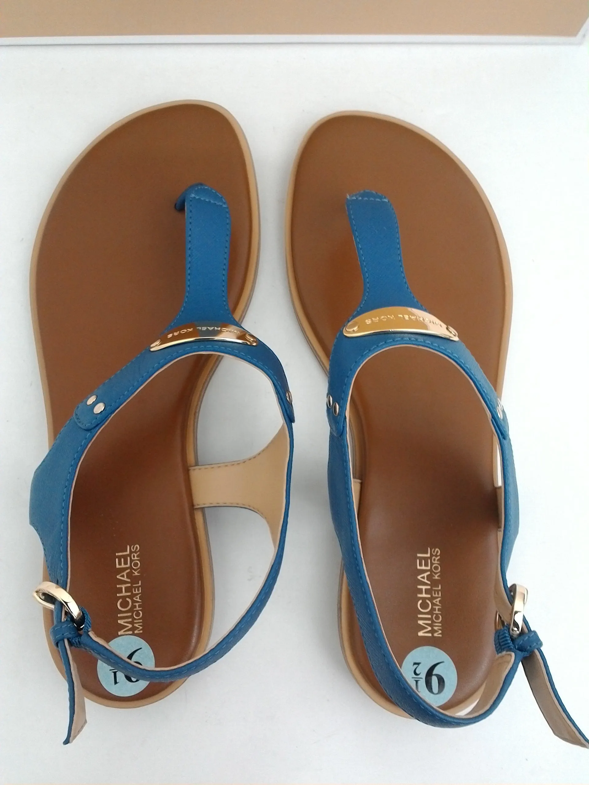 Michael Kors Plate Thong DK Chambray Leather Sandal Size 9.5 M