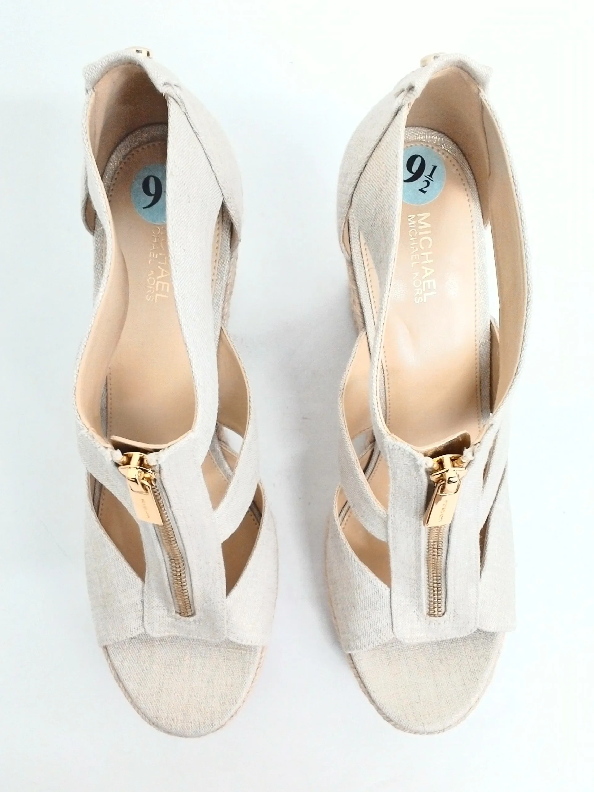 Michael Kors Women's Beige & Gold Wedge Espadrille Sandal Size 9.5 M