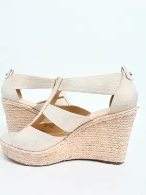 Michael Kors Women's Beige & Gold Wedge Espadrille Sandal Size 9.5 M