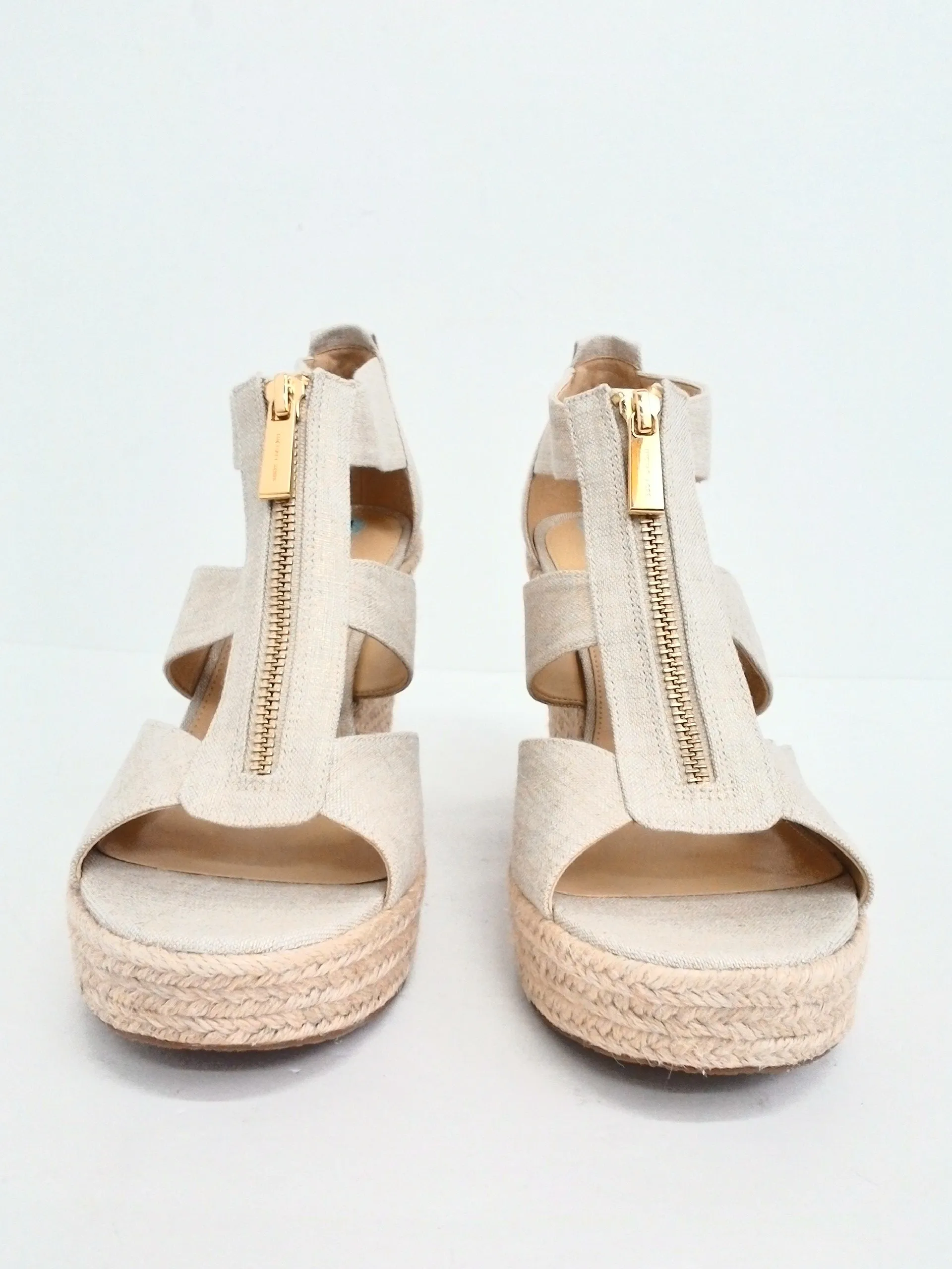 Michael Kors Women's Beige & Gold Wedge Espadrille Sandal Size 9.5 M