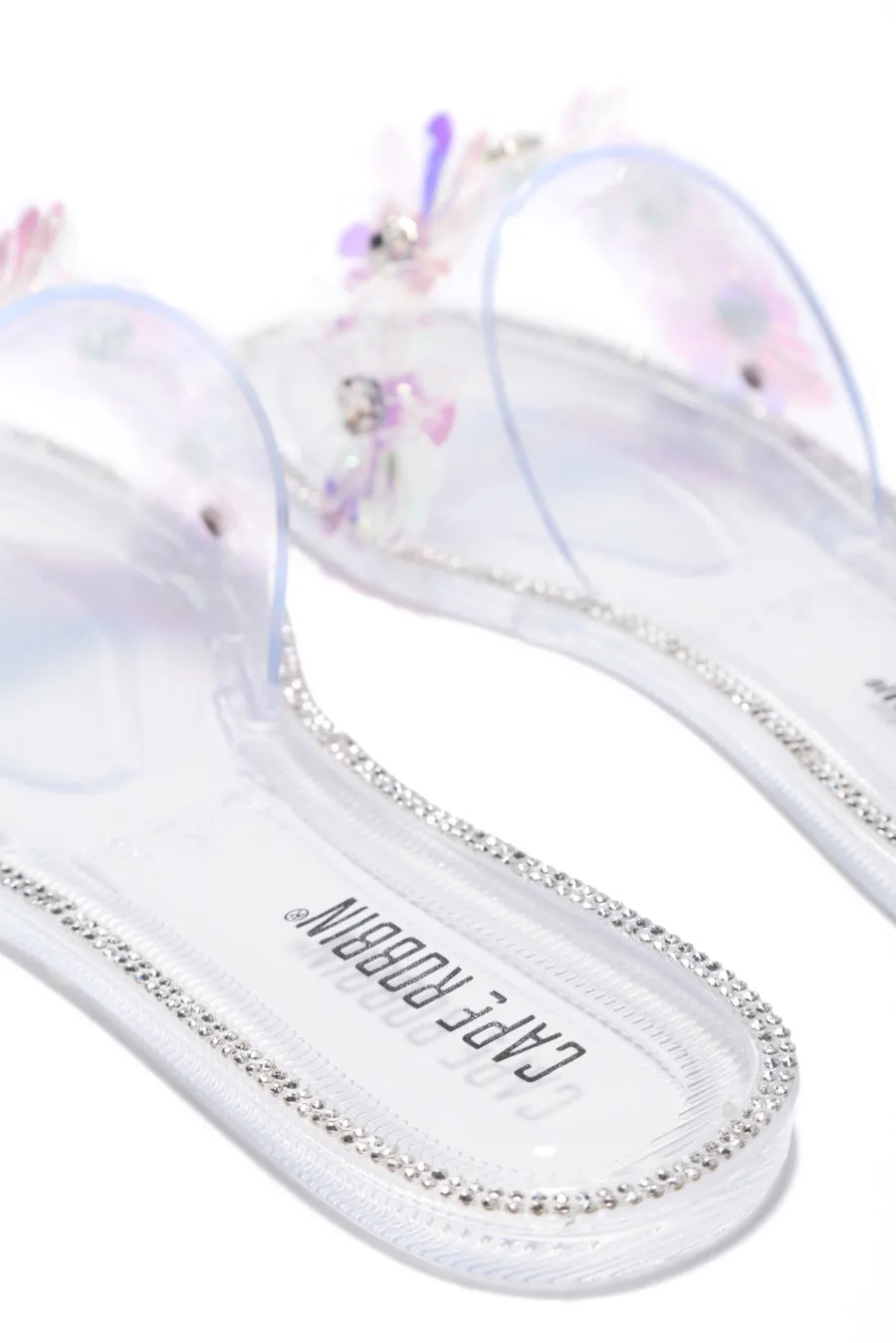 Rhinestone Trim Clear Slide Sandals