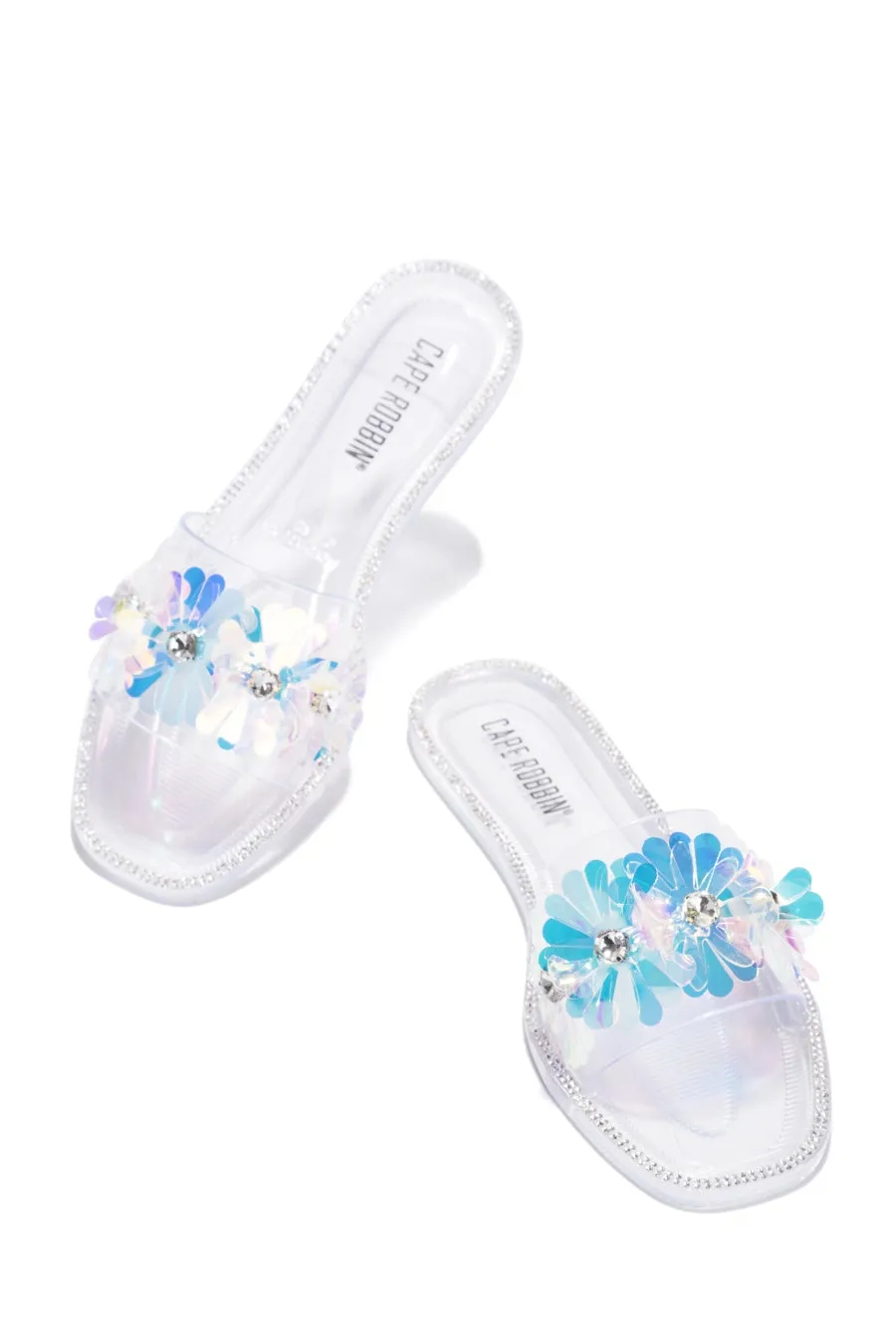 Rhinestone Trim Clear Slide Sandals