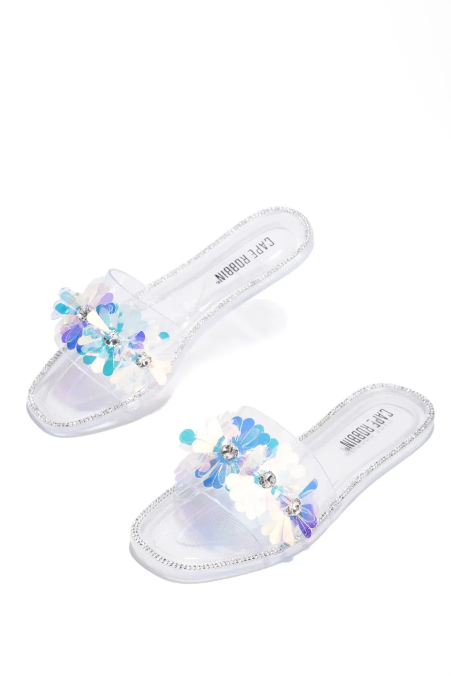 Rhinestone Trim Clear Slide Sandals