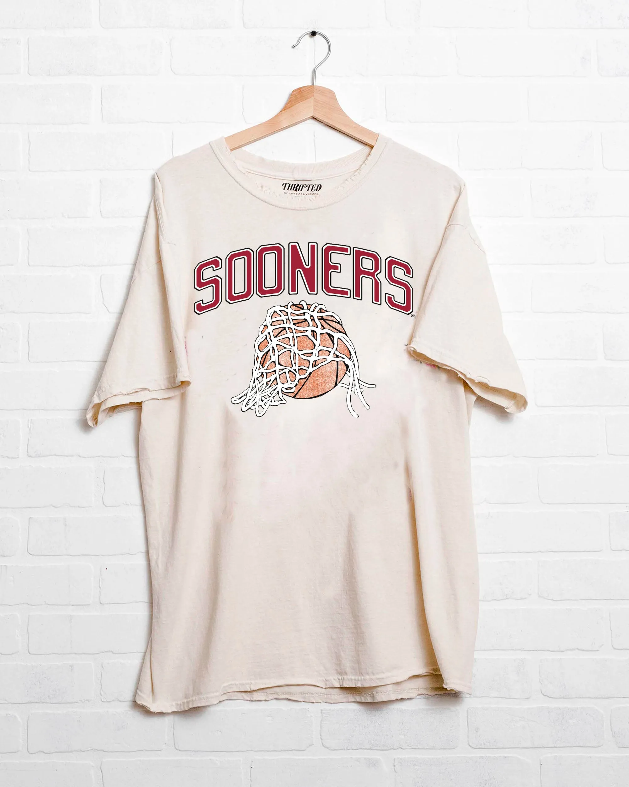 Sooners Basketball Fling Puff Ink Off White Thrifted Tee