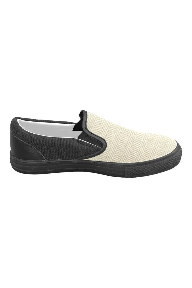 Soybean & Sweet Corn Herringbone Men's Slip-on Canvas Shoes (Model 019)