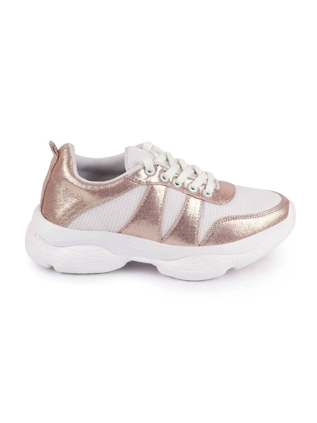 Women Pink/White Lace Up Sneakers