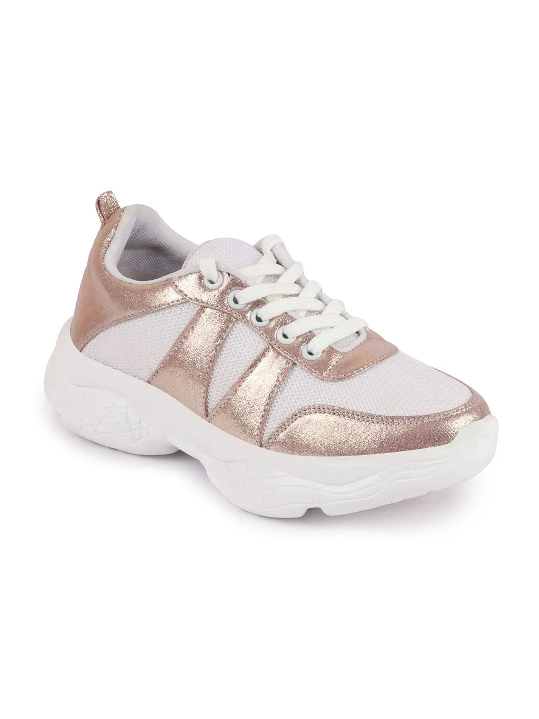 Women Pink/White Lace Up Sneakers