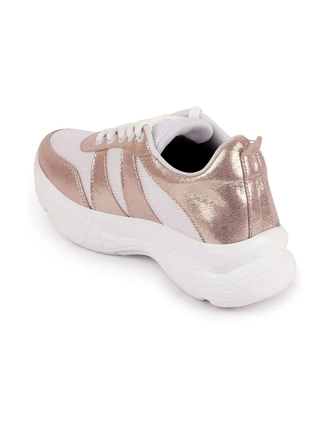 Women Pink/White Lace Up Sneakers